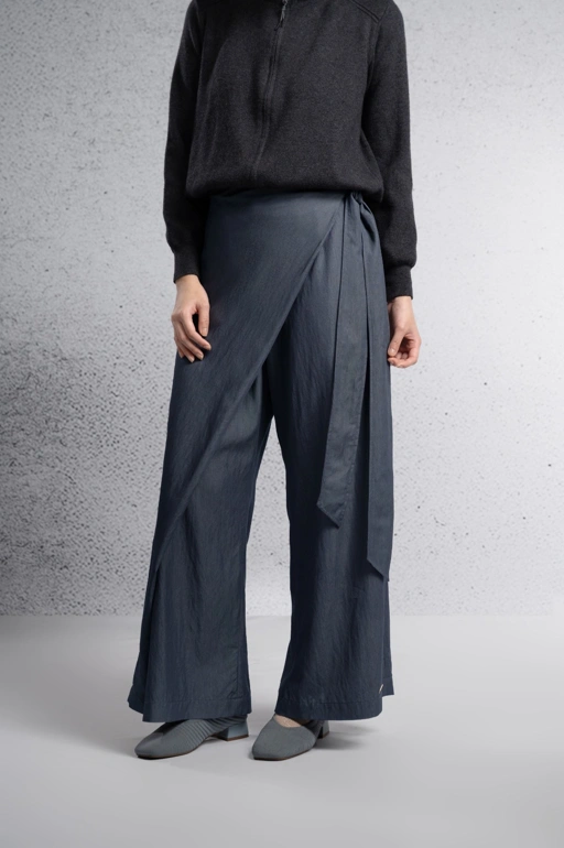 BACK TO EASE WRAP-OVER PANTS DENIM GRAY