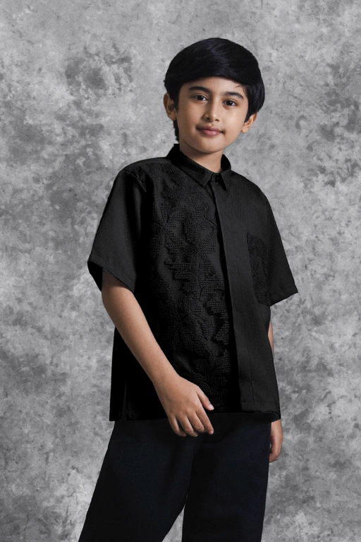 Image of Kemeja Anak Brukat Saku Renjana Bayang