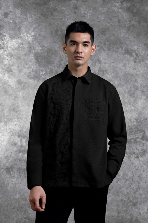 Image of Kemeja Brukat Saku Renjana Lengan Panjang Bayang