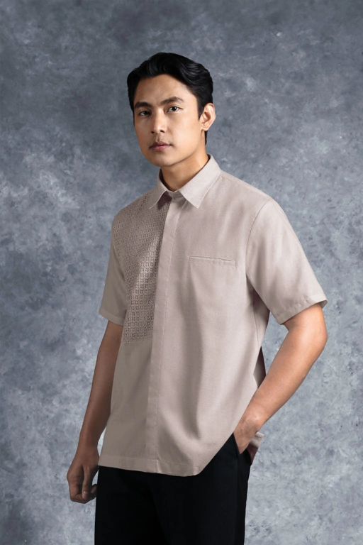 Image of Kemeja Elok Brokat Lengan Pendek Palem