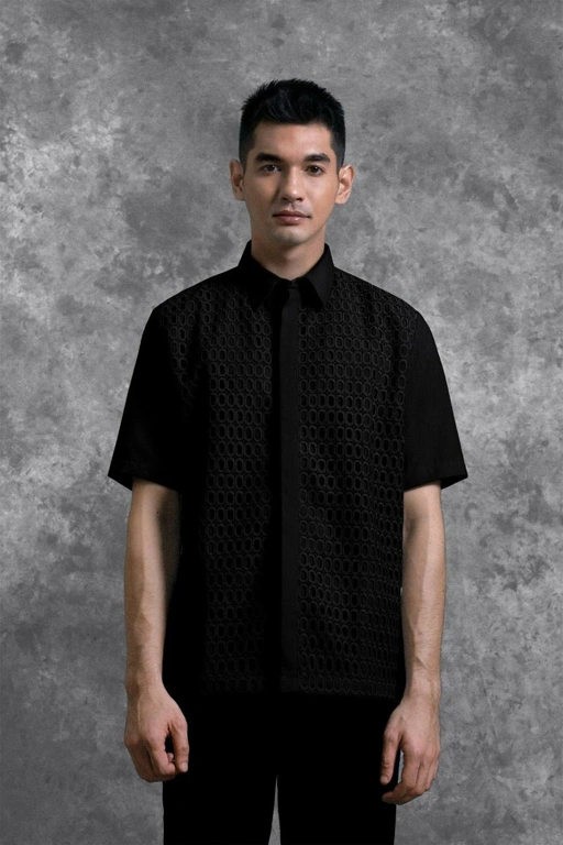 Image of Kemeja Brukat Renjana Lengan Pendek Bayang