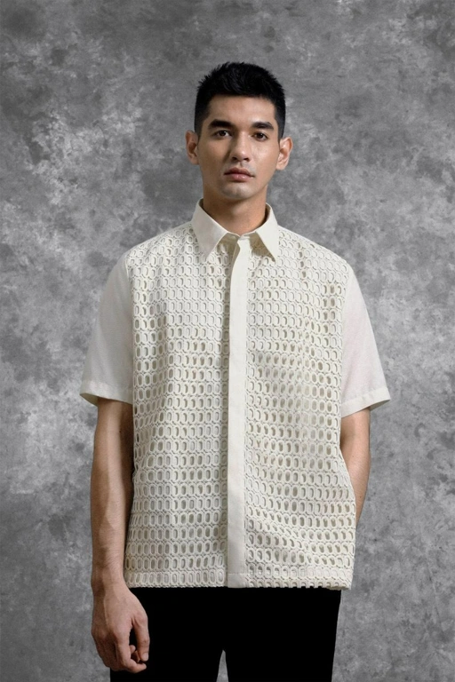 Image of Kemeja Brukat Renjana Lengan Pendek Binar