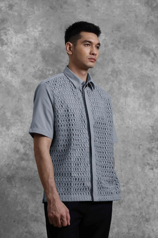 Image of Kemeja Brukat Renjana Lengan Pendek Embun