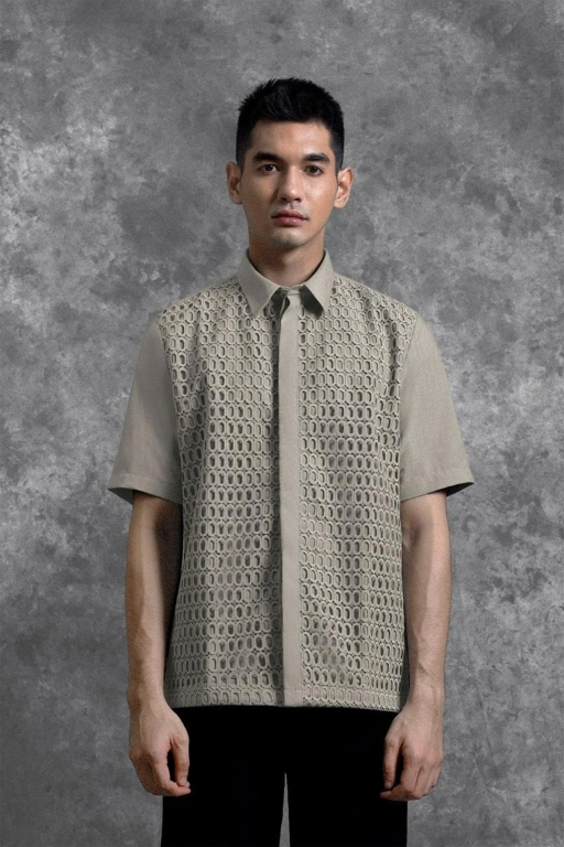 Image of Kemeja Brukat Renjana Lengan Pendek Tenun