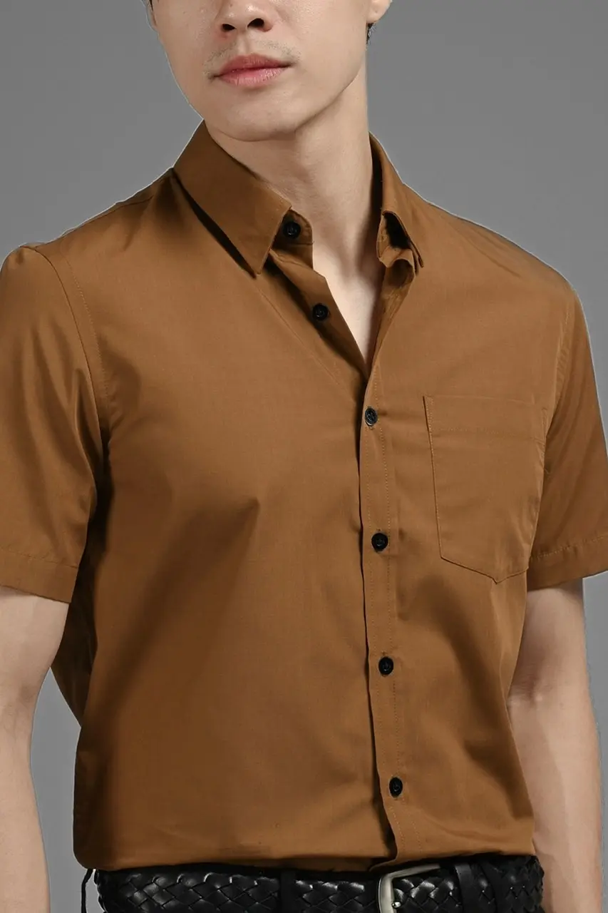 Elgant Short Sleeve Shirt Light Brown