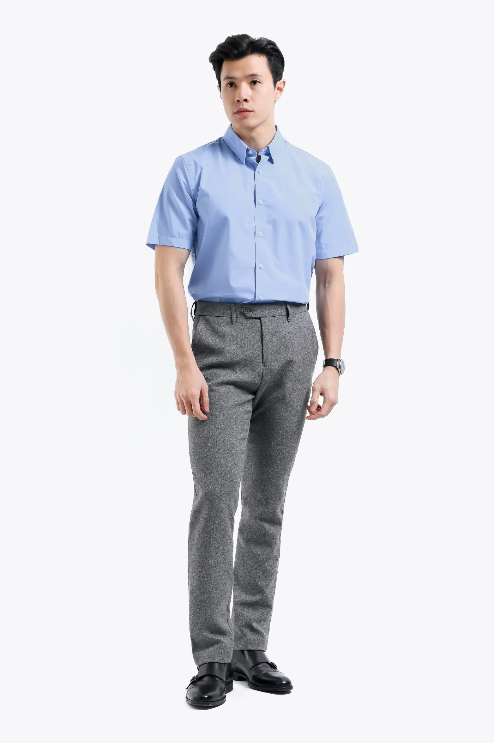 Elgant Short Sleeve Shirt Clean Look Light Blue