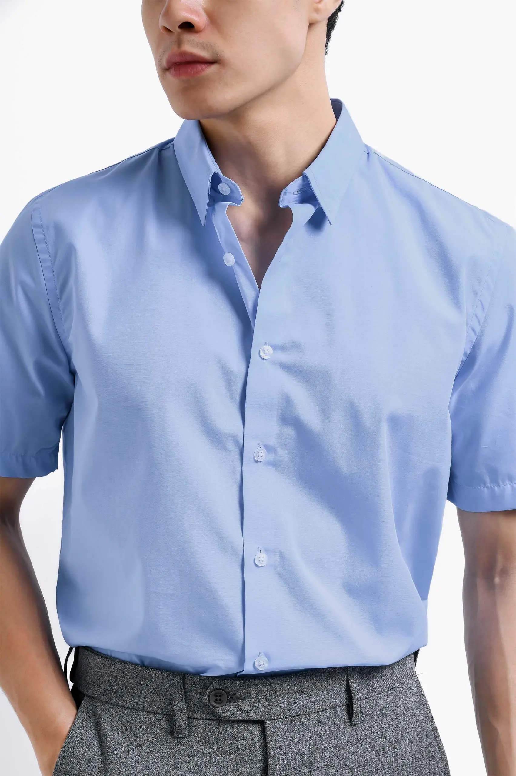 Elgant Short Sleeve Shirt Clean Look Light Blue