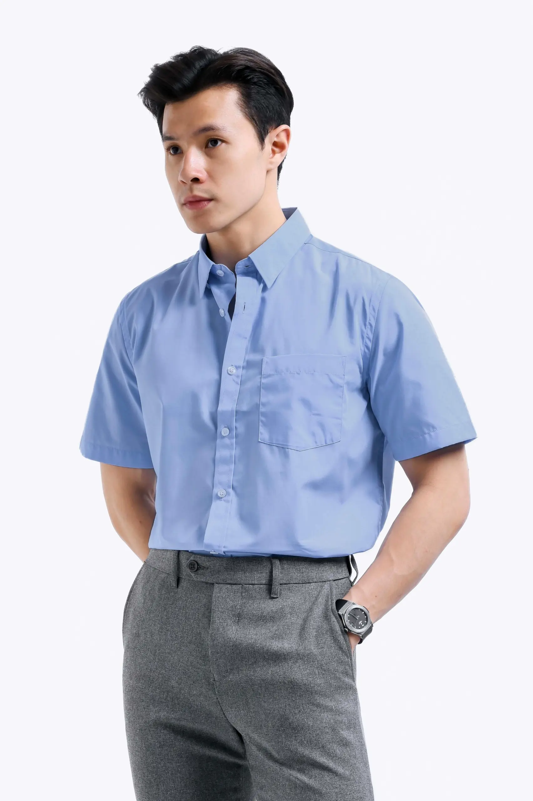 Elgant Short Sleeve Shirt Light Blue