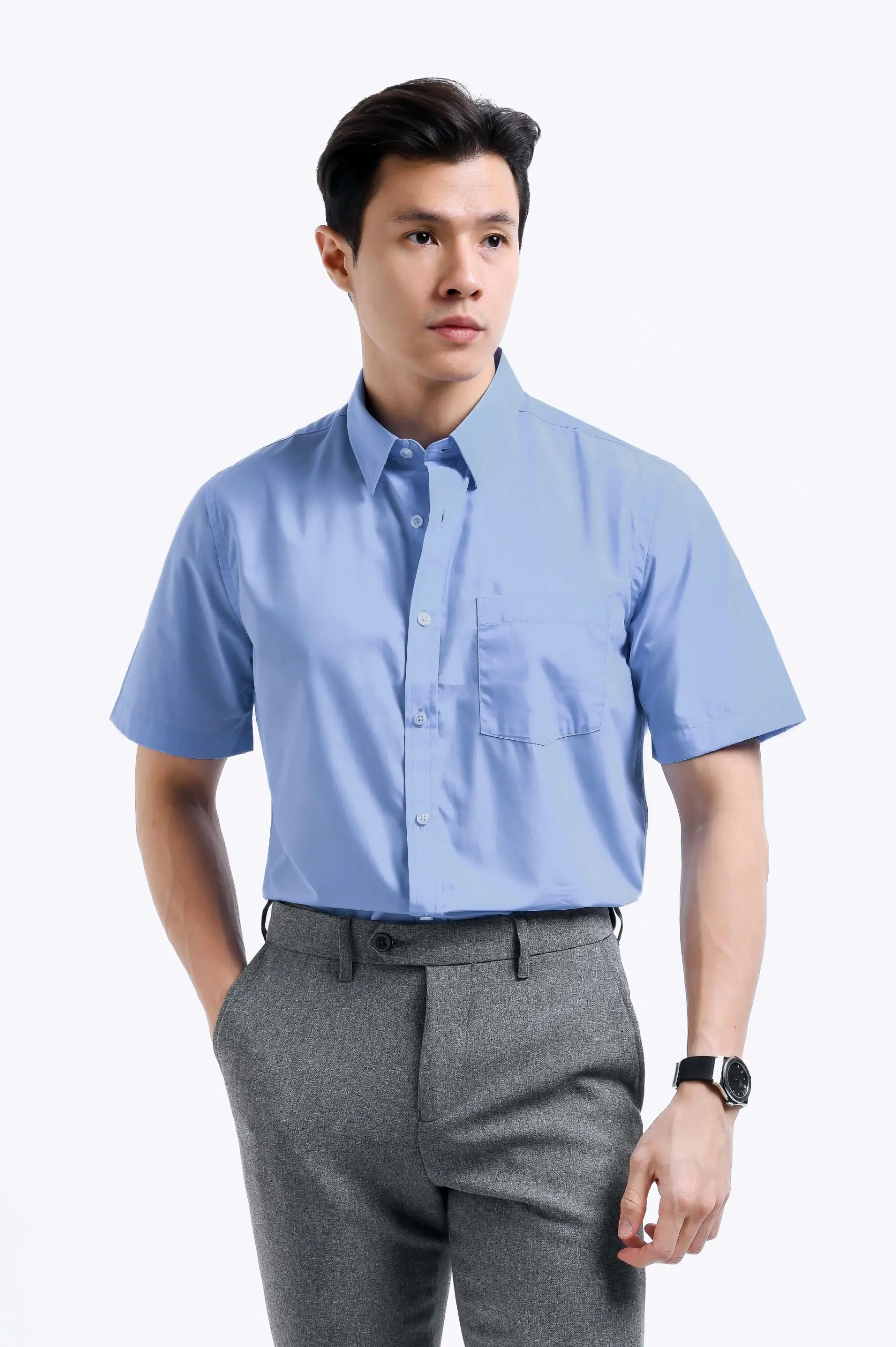 Elgant Short Sleeve Shirt Light Blue