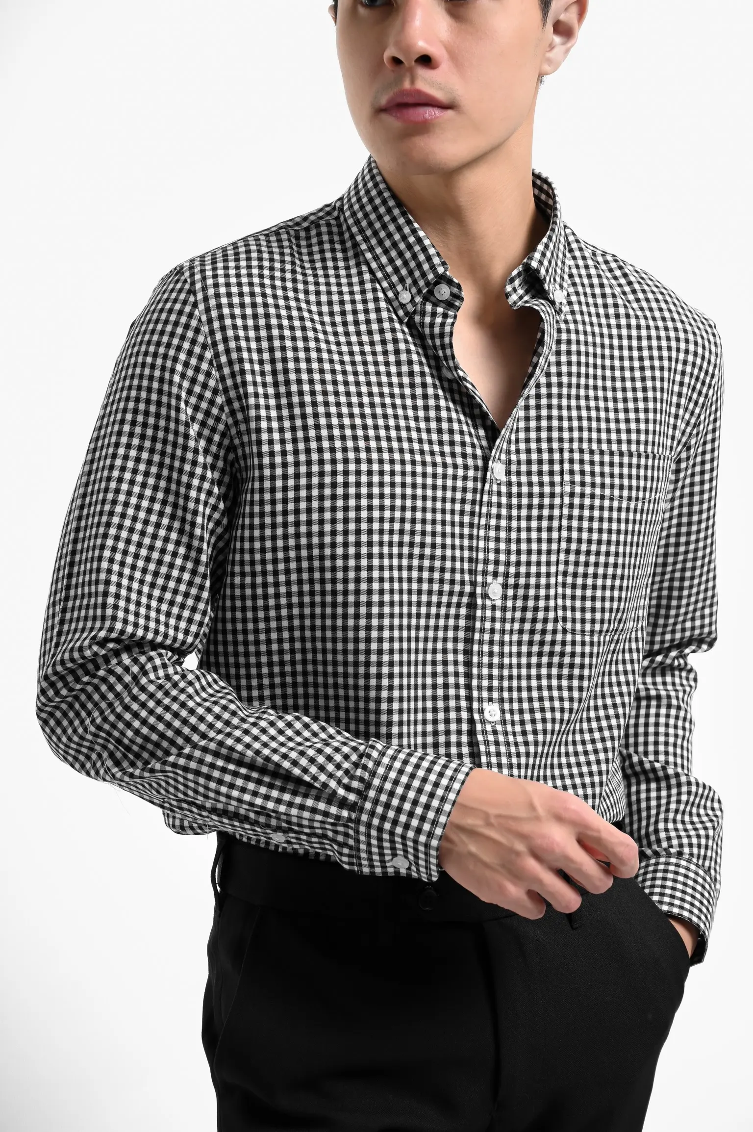 Vichy Shirt Long Sleeve White Black