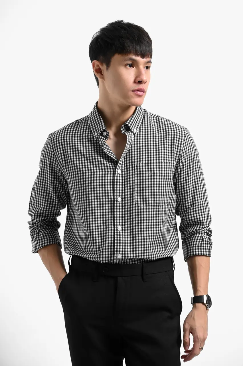 Vichy Shirt Long Sleeve White Black