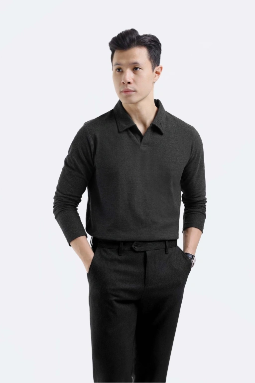 Image of Raven Polo Long Sleeve Charcoal