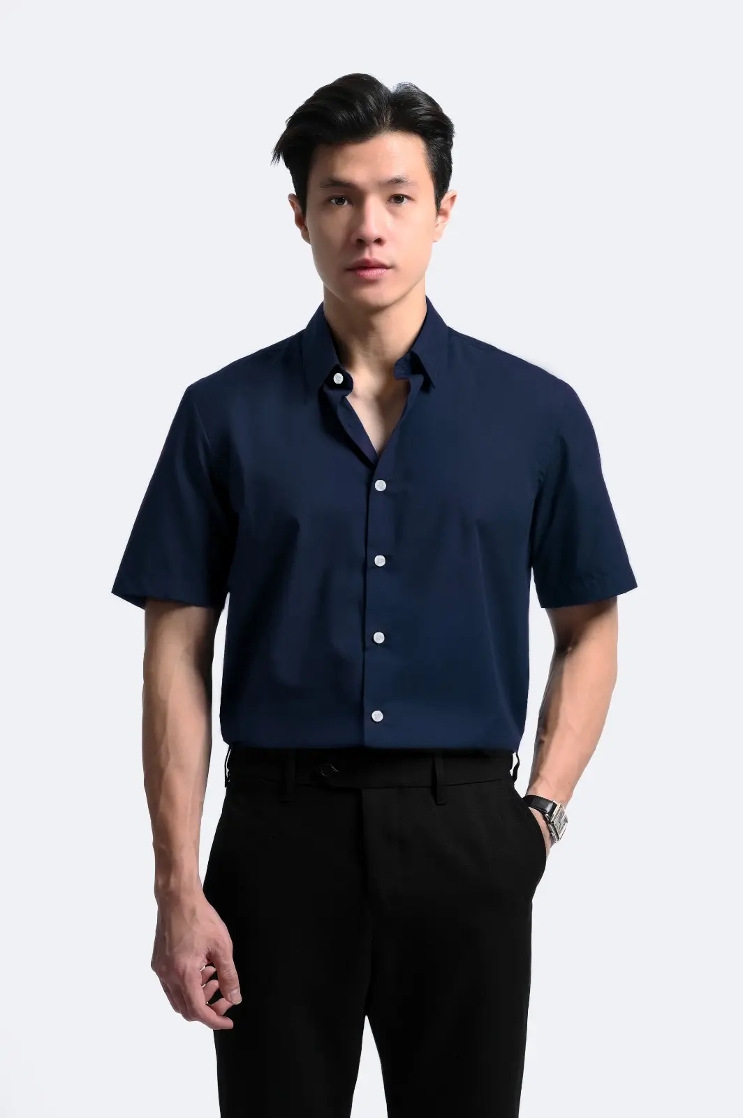 Elgant Short Sleeve Shirt Clean Look Dark Blue