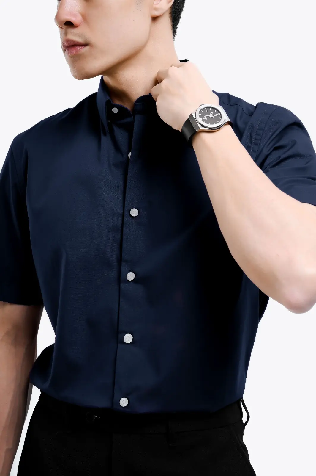 Elgant Short Sleeve Shirt Clean Look Dark Blue