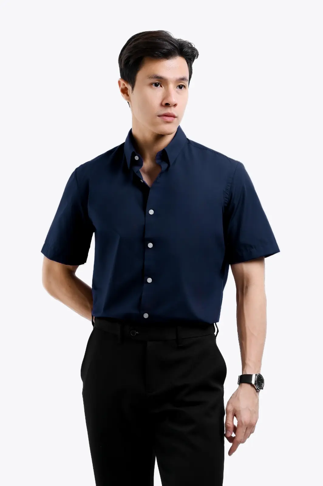 Elgant Short Sleeve Shirt Clean Look Dark Blue