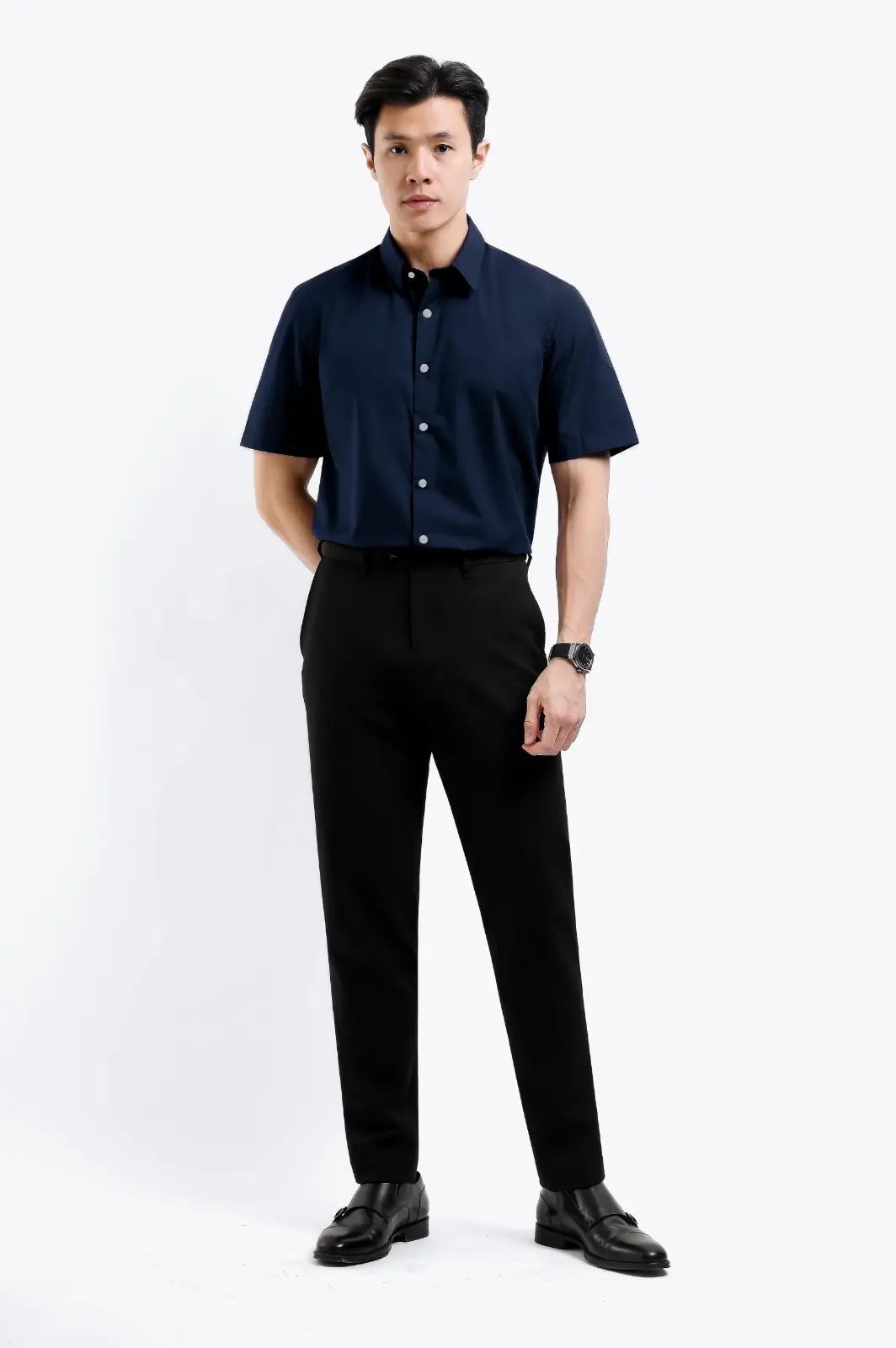 Elgant Short Sleeve Shirt Clean Look Dark Blue