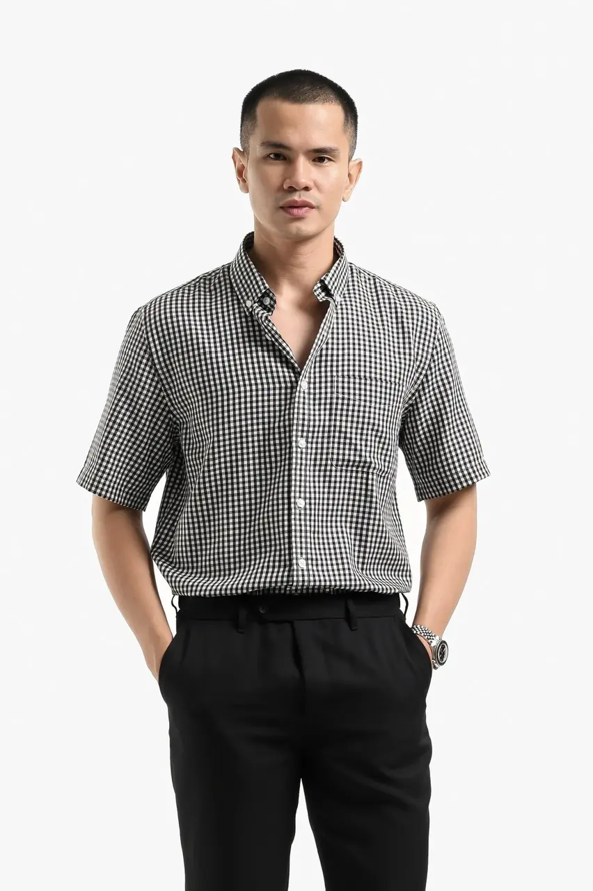 Vichy Shirt Short Sleeve White Black