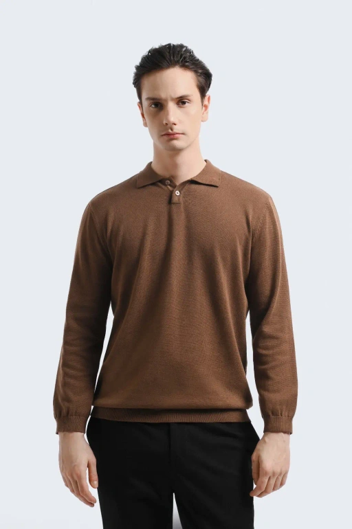 Image of Xavier Polo Knit Long Sleeve Mocca