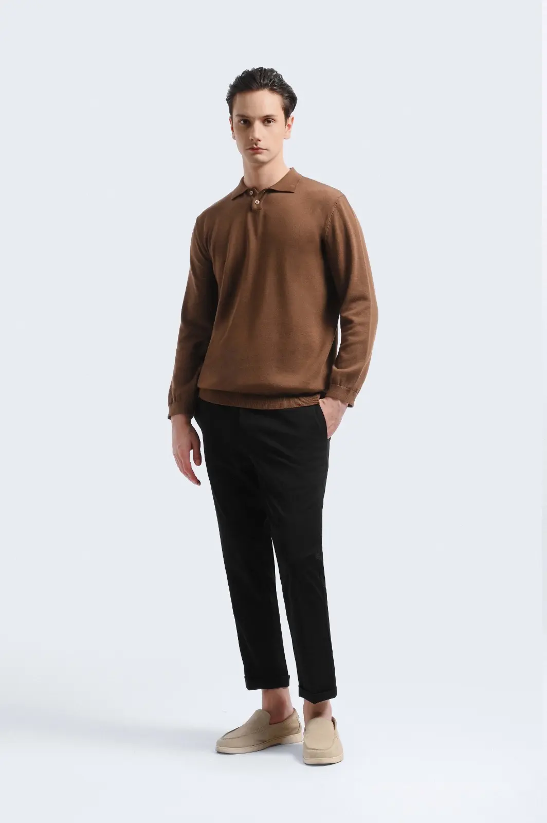 Xavier Polo Knit Long Sleeve Mocca