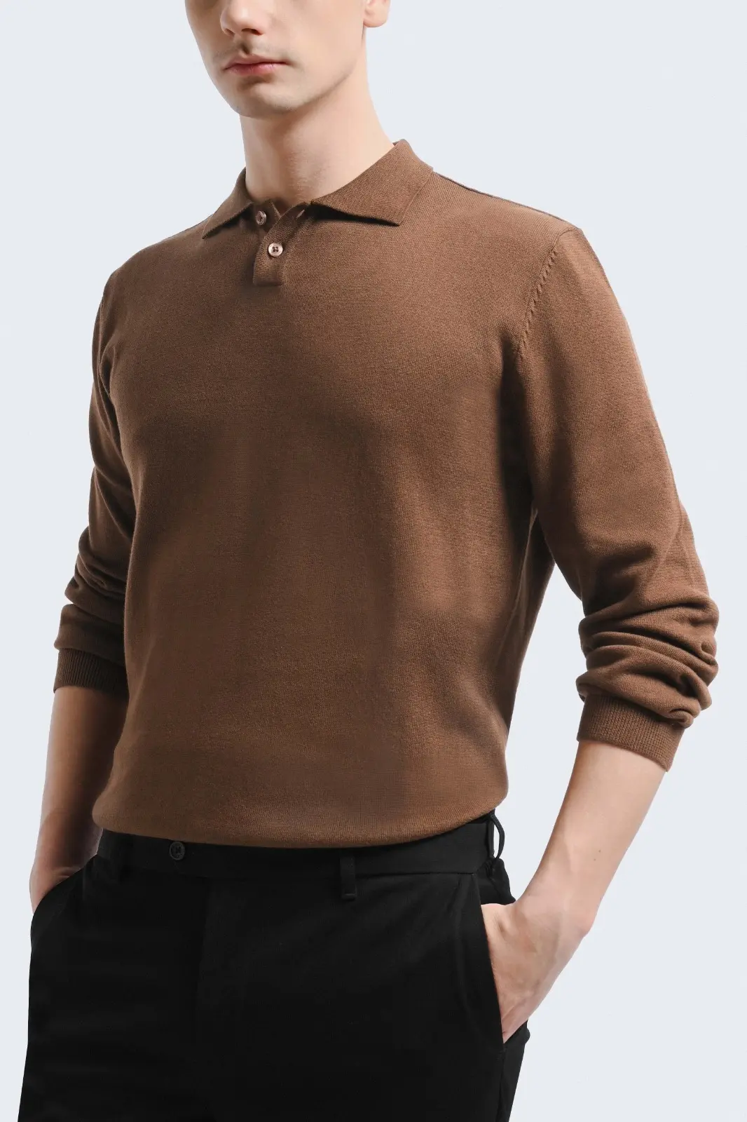 Xavier Polo Knit Long Sleeve Mocca