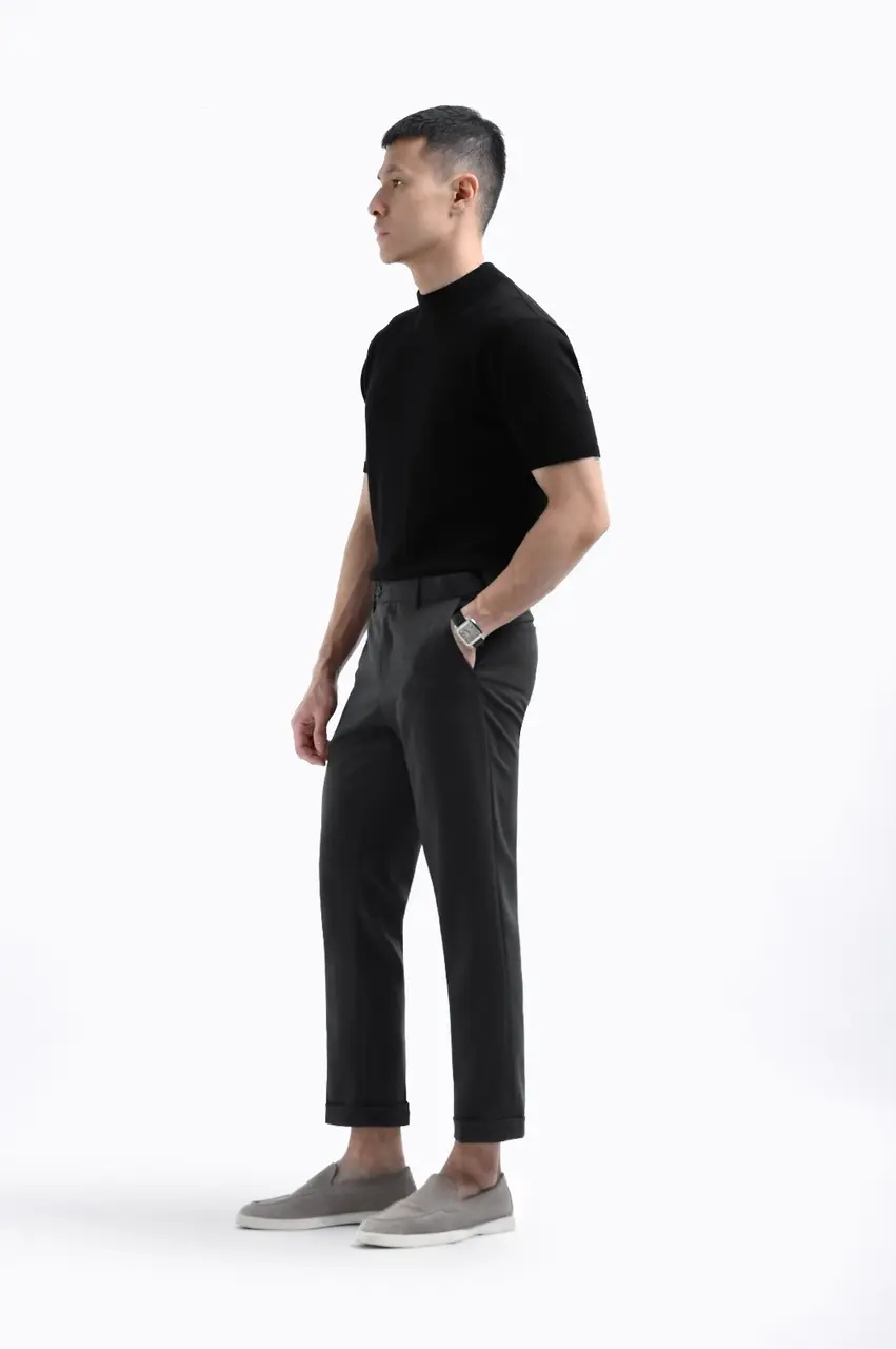 Ankle Peazy Pants Turn Up Dark Grey