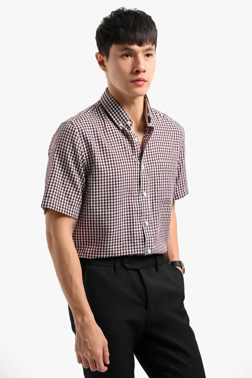 Vichy Shirt Short Sleeve White Maroon