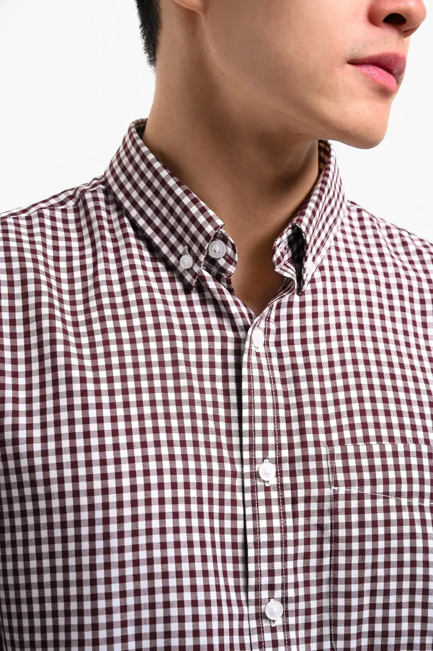 Vichy Shirt Short Sleeve White Maroon