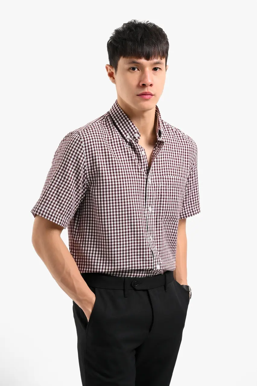 Vichy Shirt Short Sleeve White Maroon
