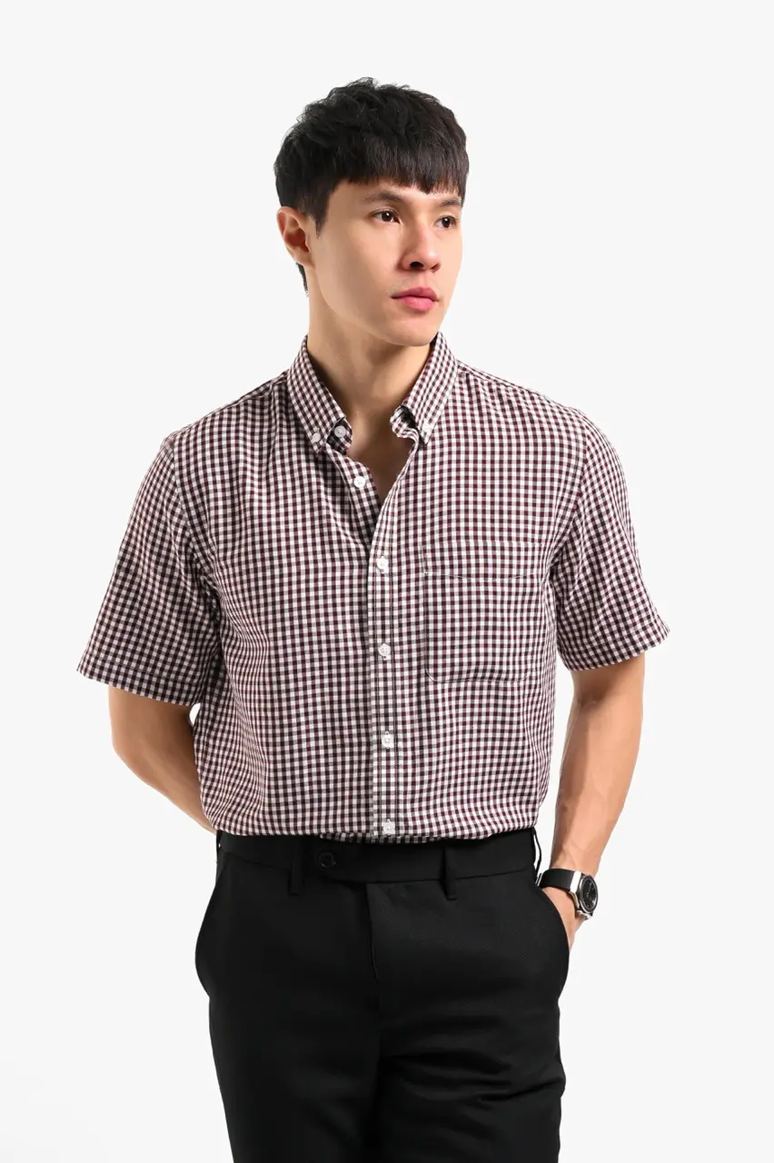 Vichy Shirt Short Sleeve White Maroon
