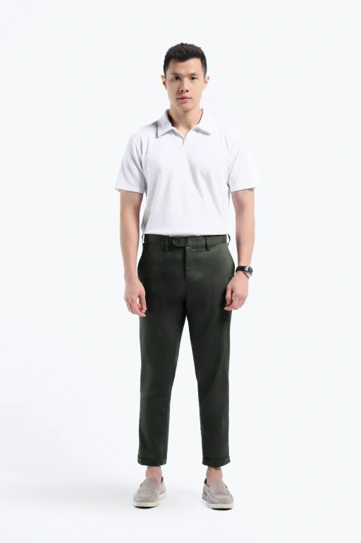 Image of Smart Flex Cotton Ankle Pants Army Olive