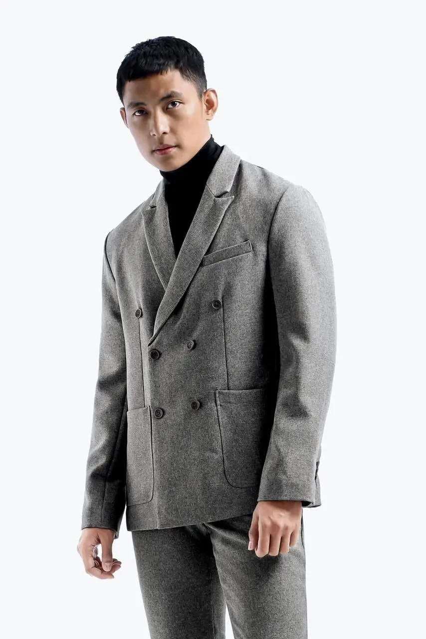Peazy Double Breasted Suit Two Tone Grey