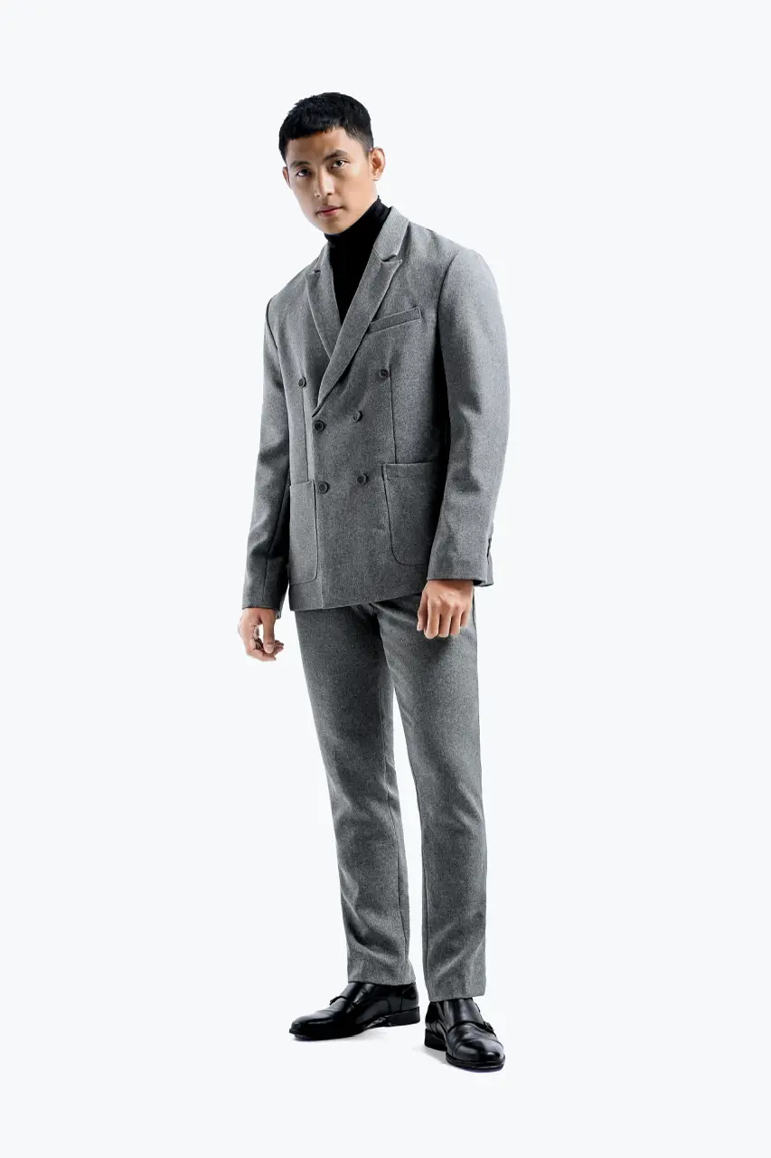 Peazy Double Breasted Suit Two Tone Grey