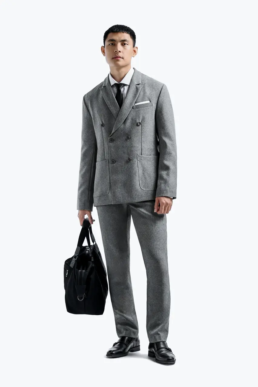 Peazy Double Breasted Suit Two Tone Grey