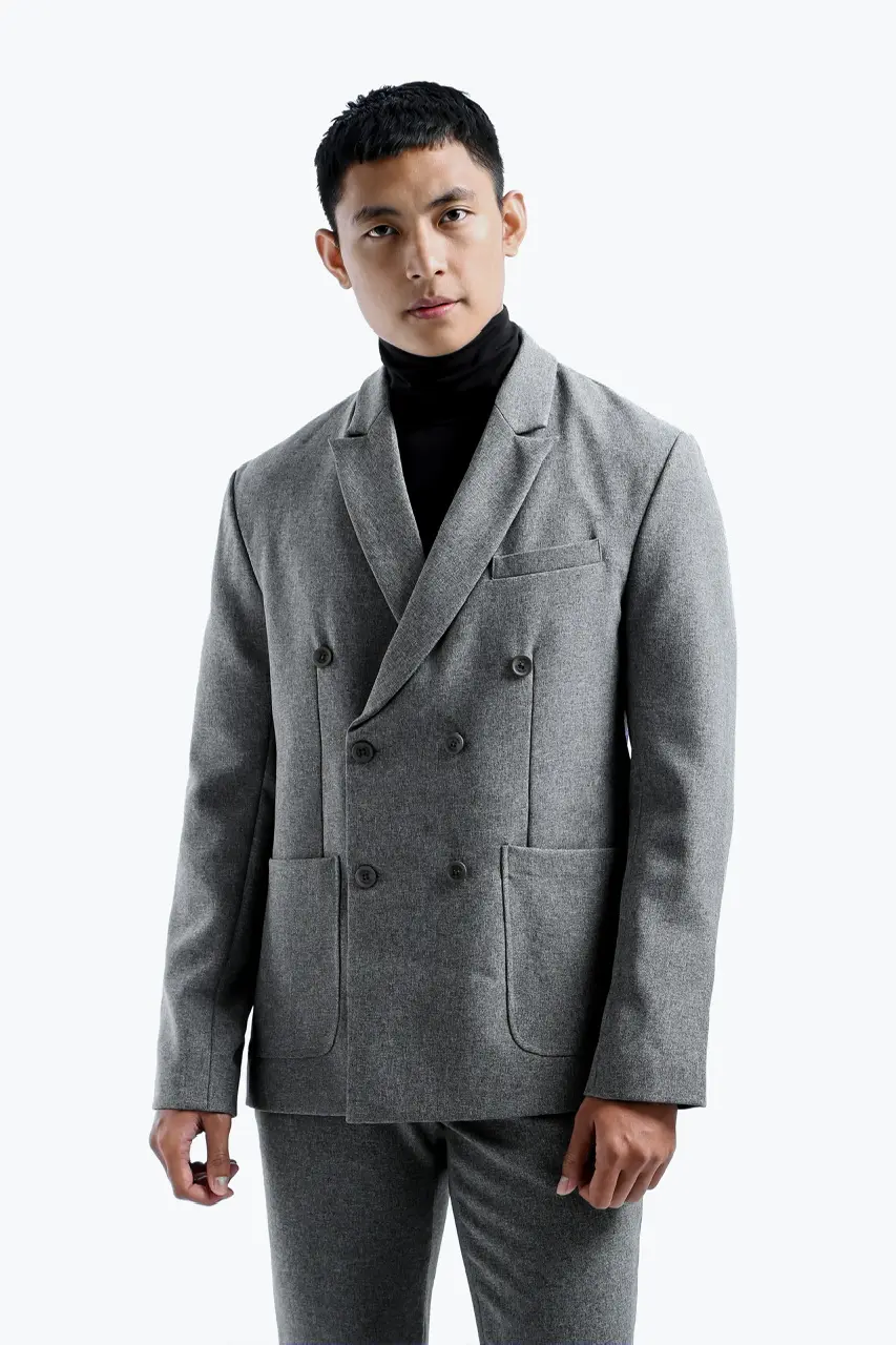 Peazy Double Breasted Suit Two Tone Grey