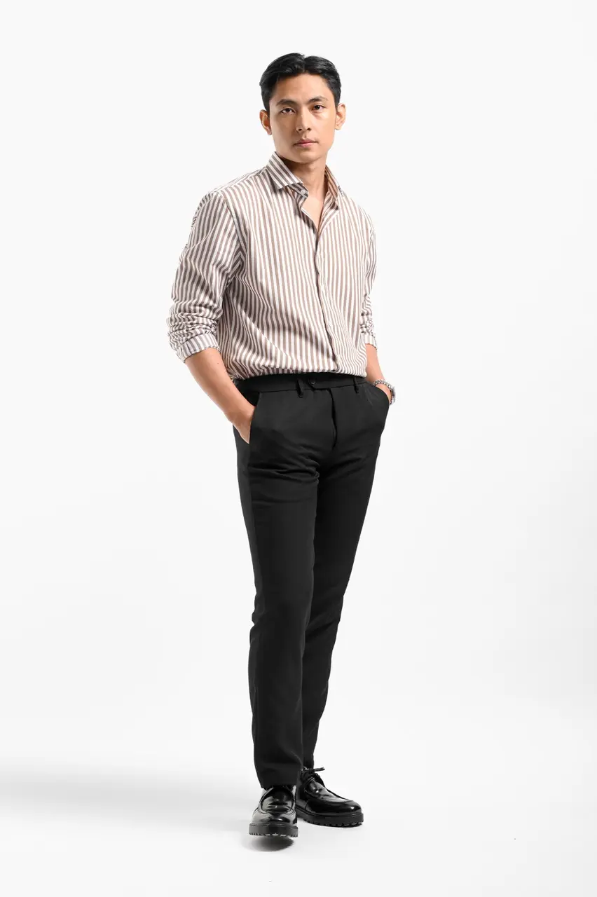 Stripy Shirt Long Sleeve Khaki