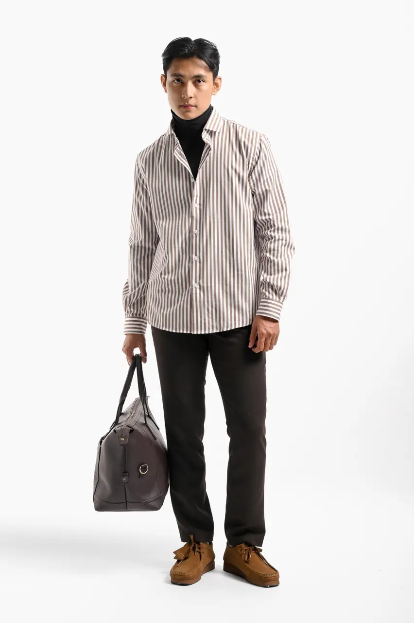 Stripy Shirt Long Sleeve Khaki