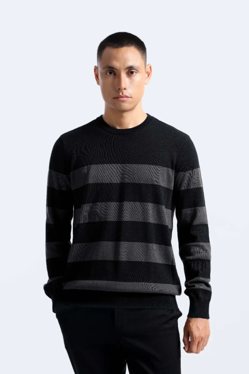 Duncan Stripe Sweatshirt Knit Black Dark Grey