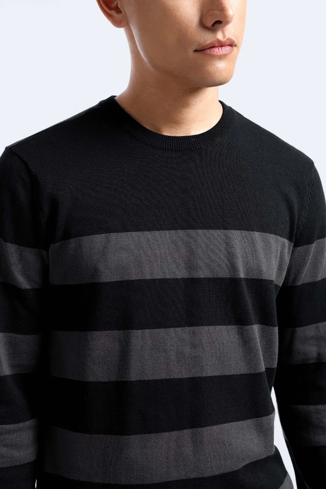 Duncan Stripe Sweatshirt Knit Black Dark Grey