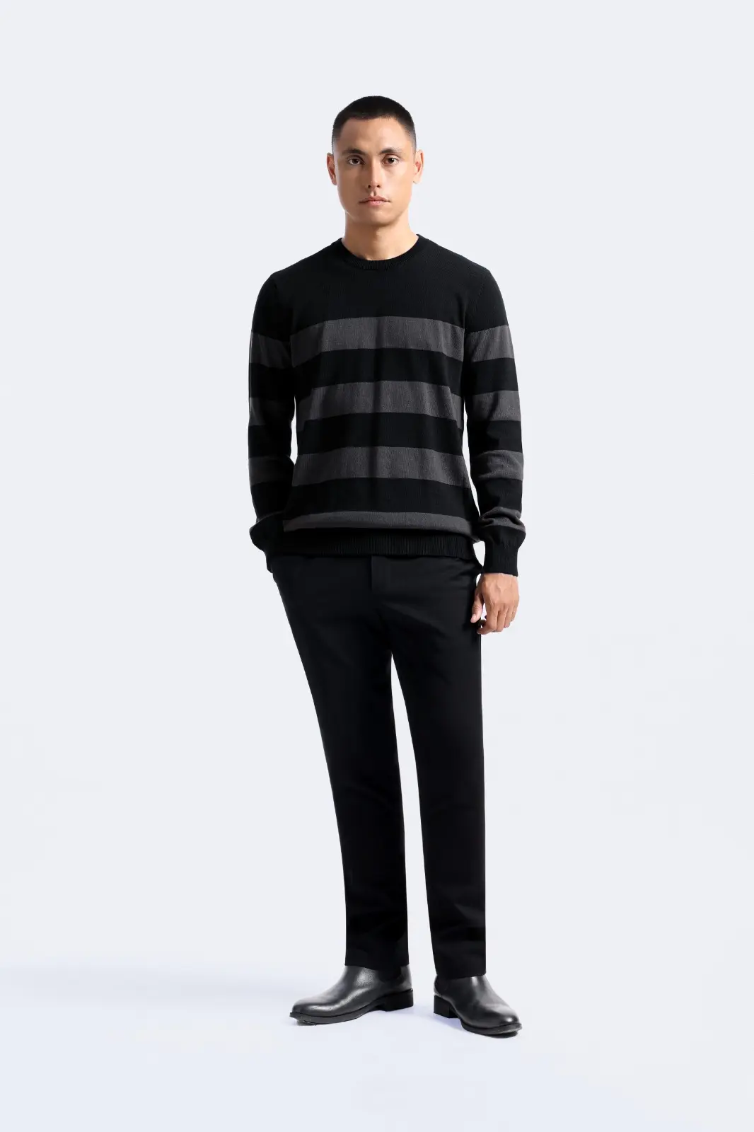 Duncan Stripe Sweatshirt Knit Black Dark Grey