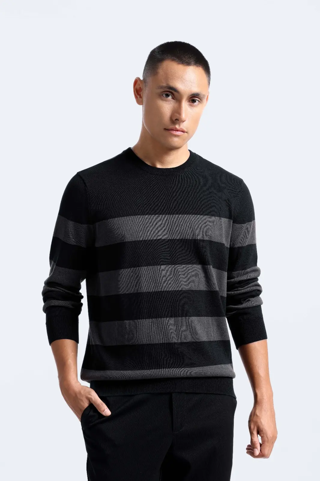 Duncan Stripe Sweatshirt Knit Black Dark Grey