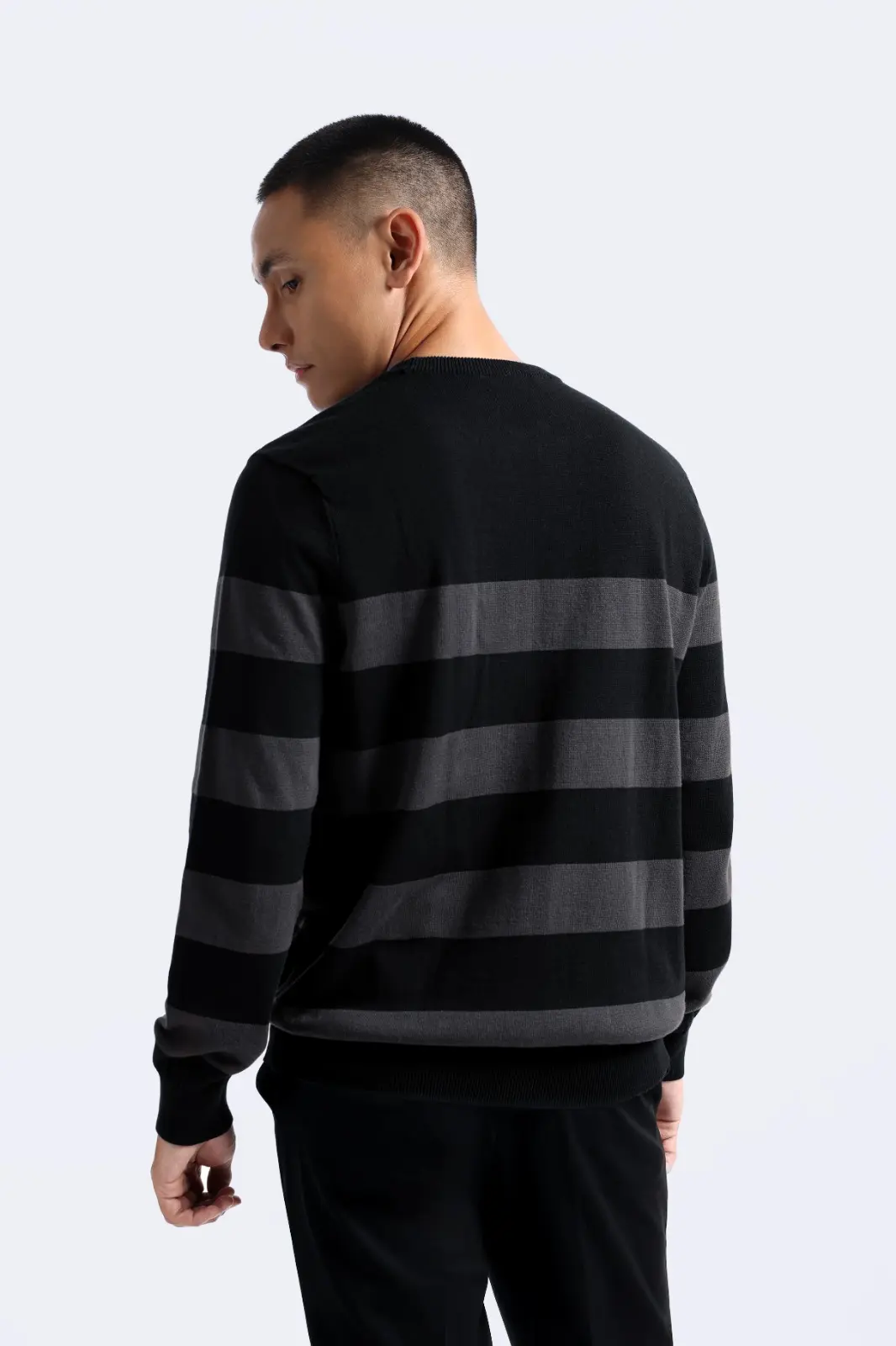Duncan Stripe Sweatshirt Knit Black Dark Grey