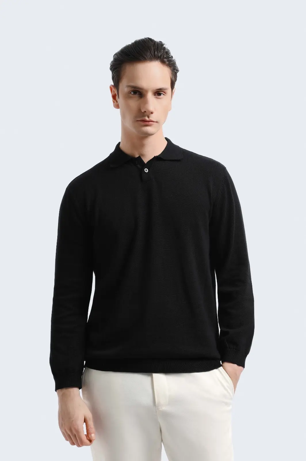 Xavier Polo Knit Long Sleeve Black