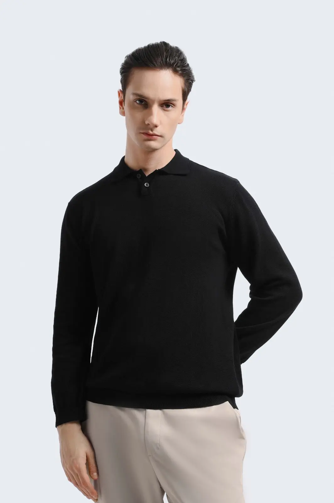 Xavier Polo Knit Long Sleeve Black