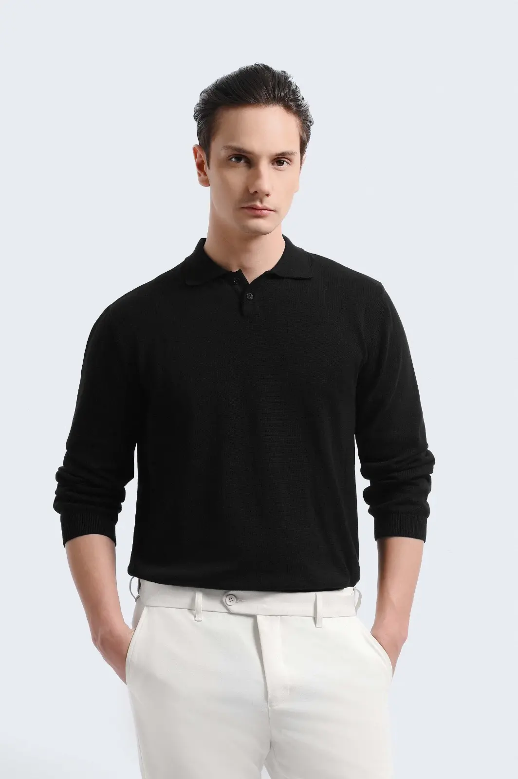 Xavier Polo Knit Long Sleeve Black