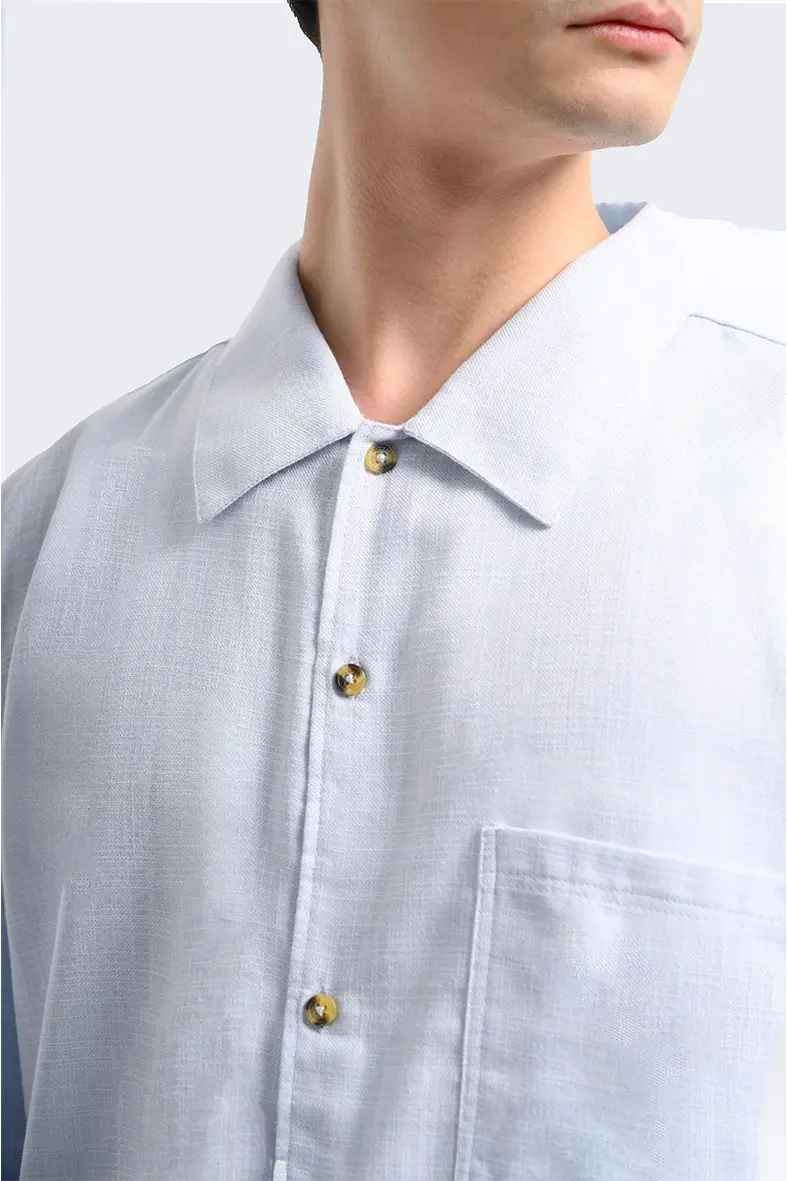 Saverin Linen Relaxed Long Sleeve Shirt Light Blue