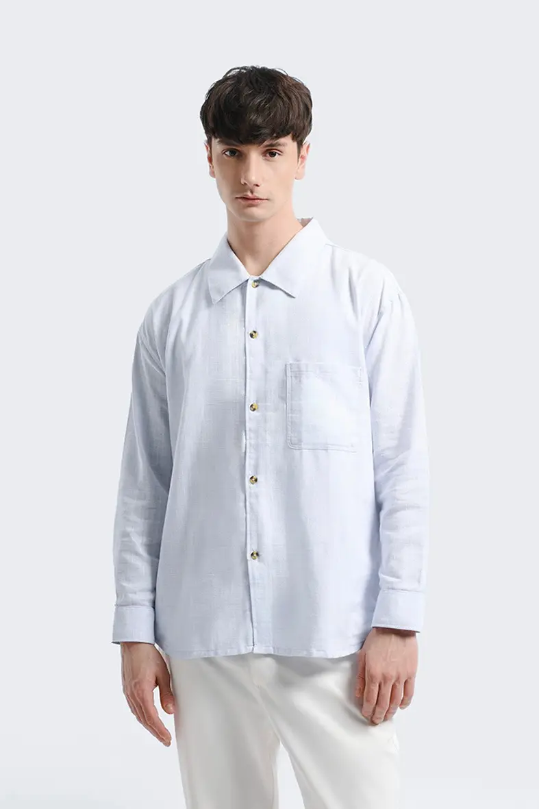 Saverin Linen Relaxed Long Sleeve Shirt Light Blue