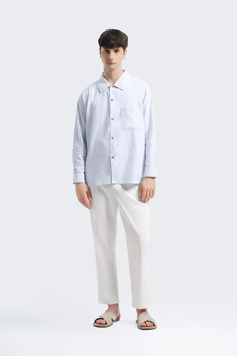 Saverin Linen Relaxed Long Sleeve Shirt Light Blue