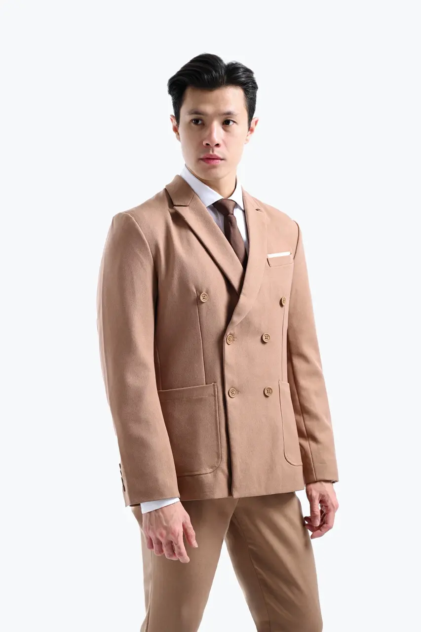 Peazy Double Breasted Suit Mocca