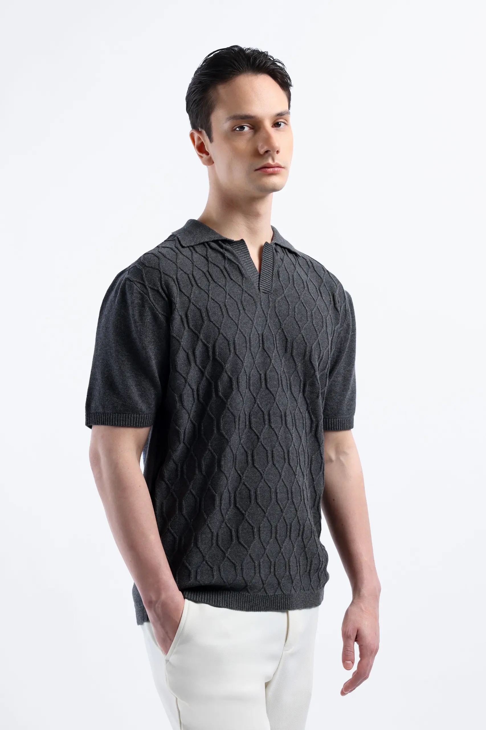 Helix Knit Polo Grey