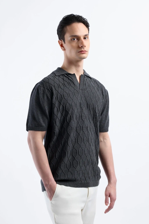 Image of Helix Knit Polo Grey